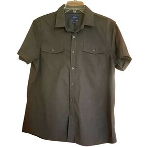 Apt 9 Premier Flex Mens Large Slim Fit Short Sleeve Button Down Shirt Dark Gray